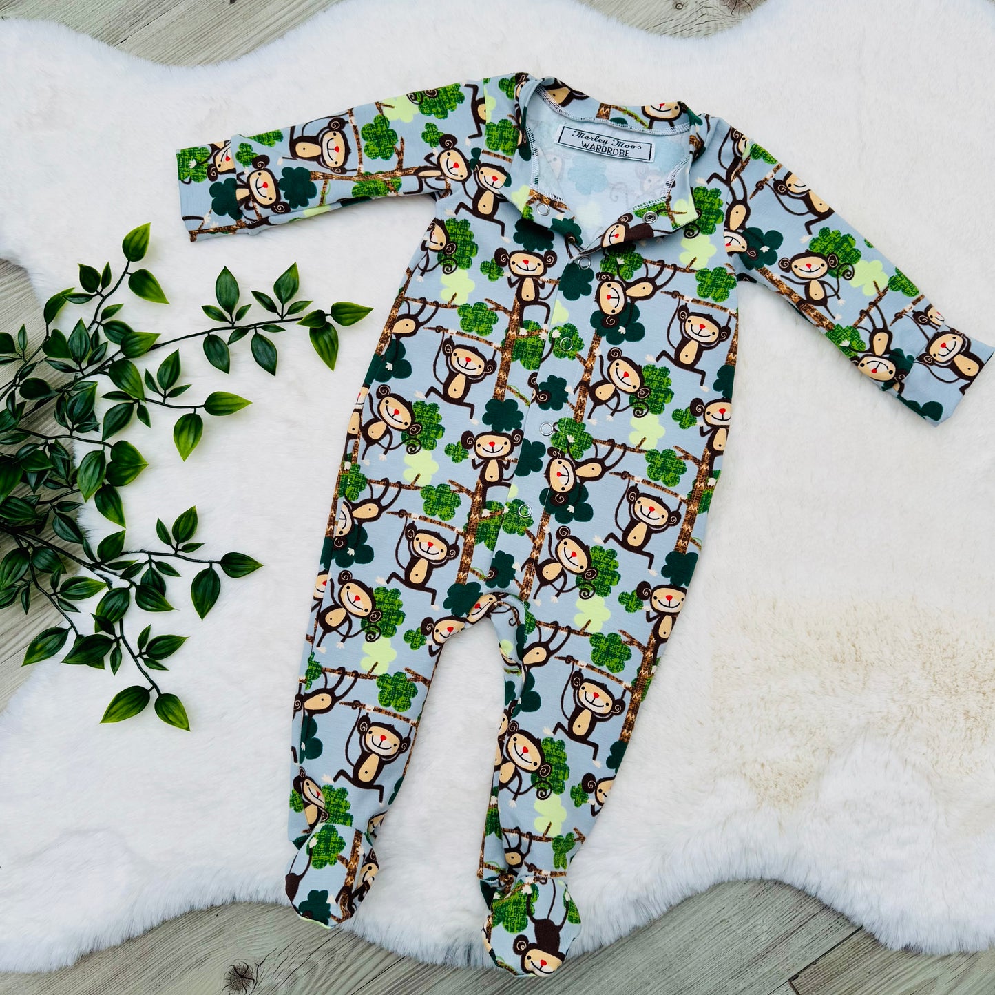 The Cheeky Monkey Baby Grow - Light Blue