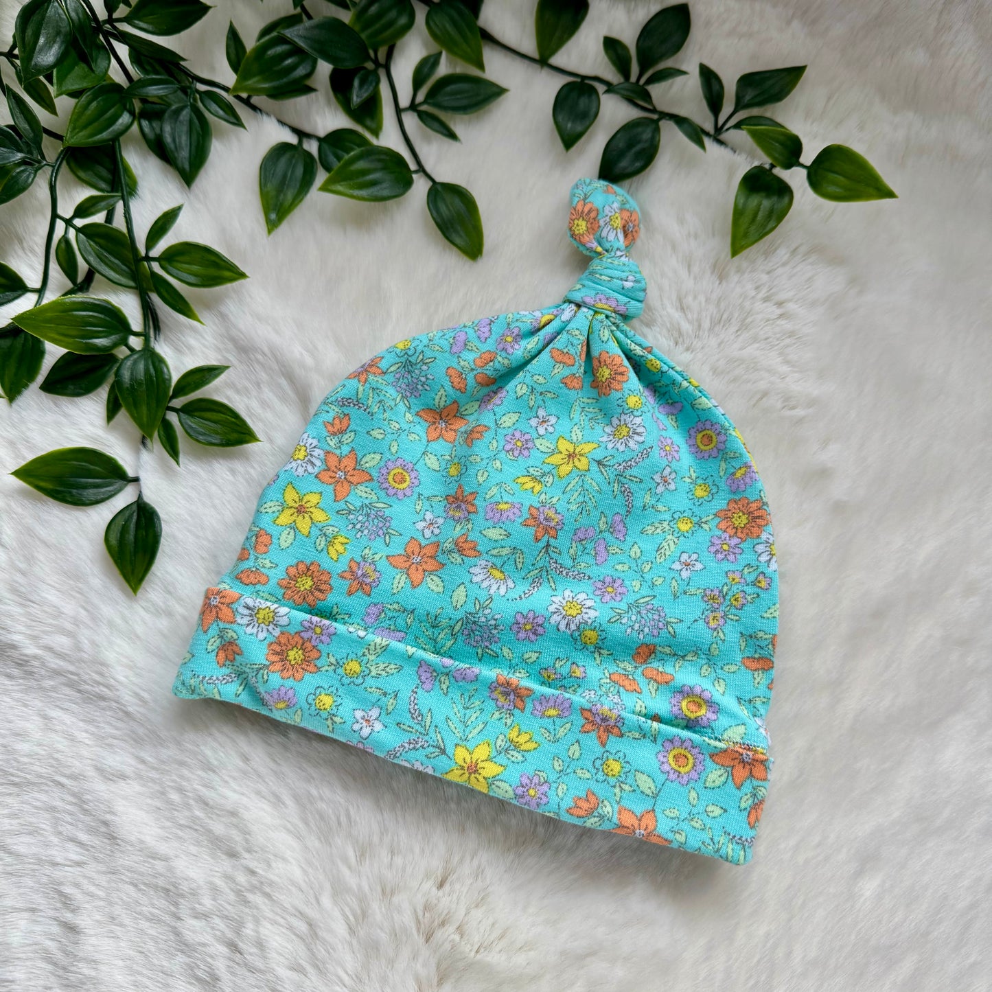 The Turquoise Ditsy Floral Baby Hat