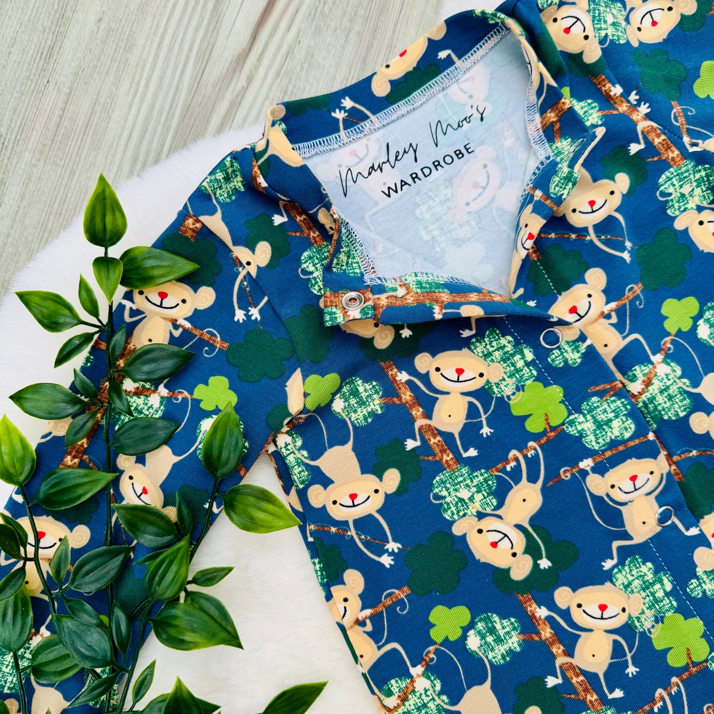 Cheeky Monkey Baby Grow - Blue