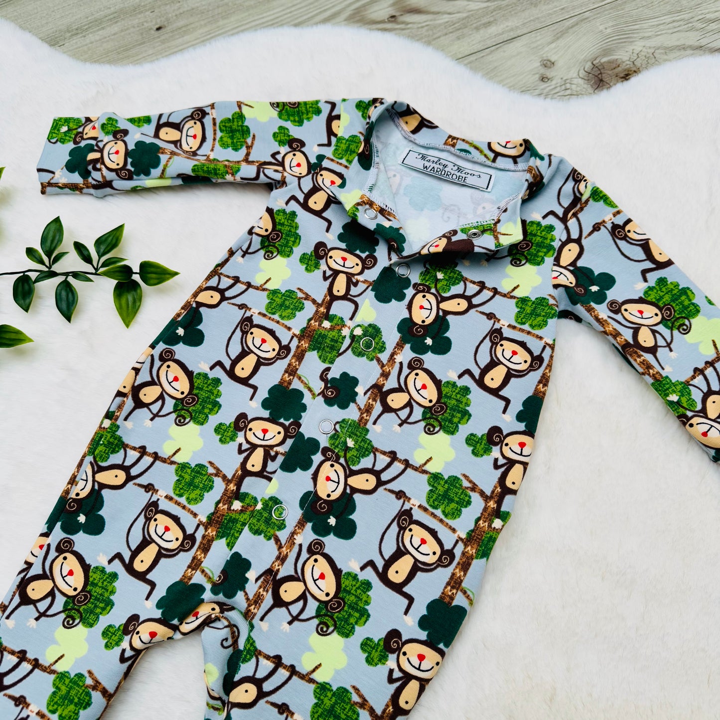 The Cheeky Monkey Baby Grow - Light Blue