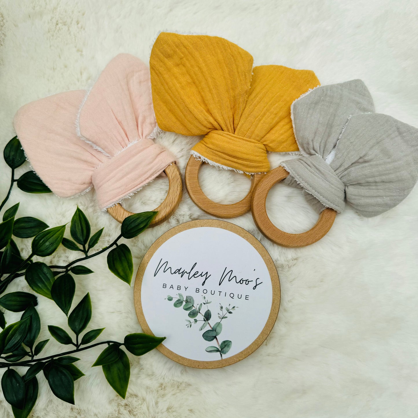 Mustard Bunny Ear Natural Wood Teether