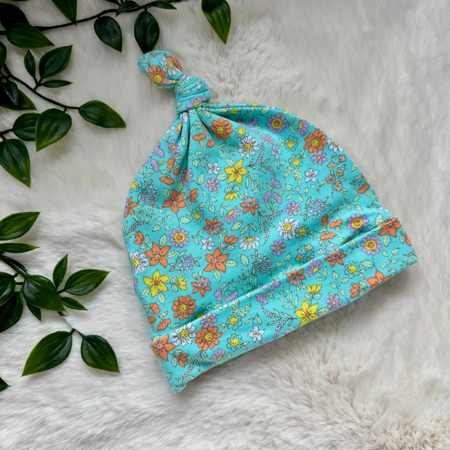The Turquoise Ditsy Floral Baby Hat