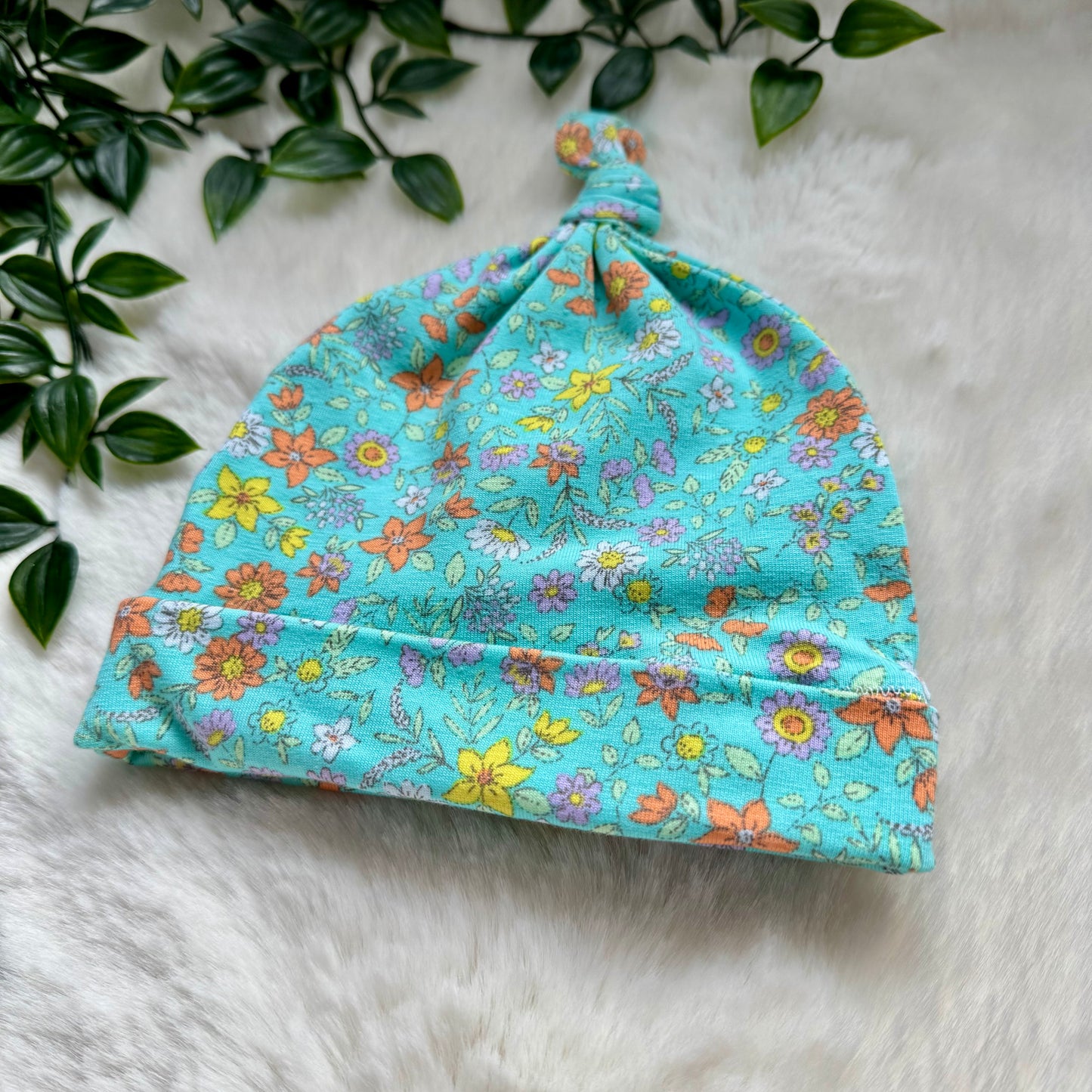 The Turquoise Ditsy Floral Baby Hat