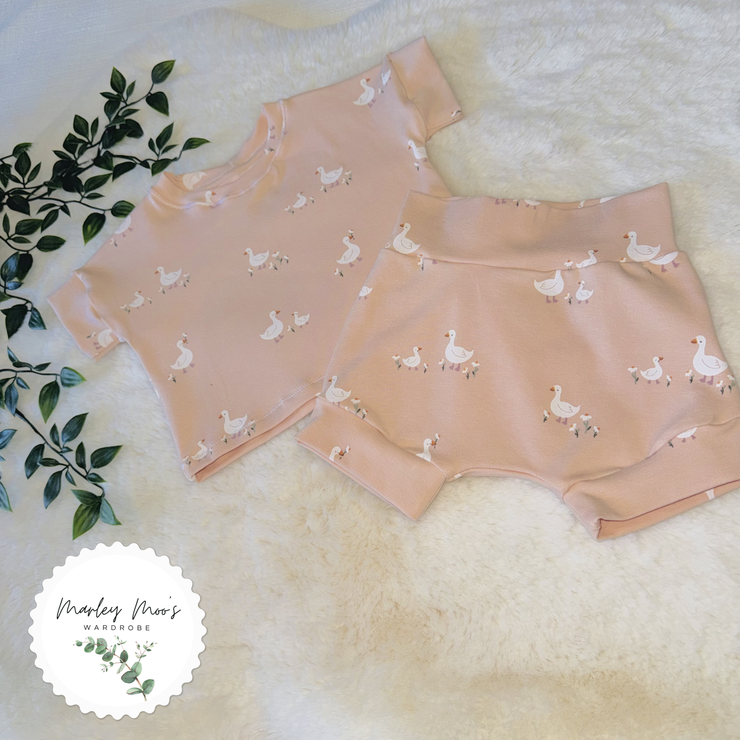 Pink Duck Shorts And T-Shirt Set